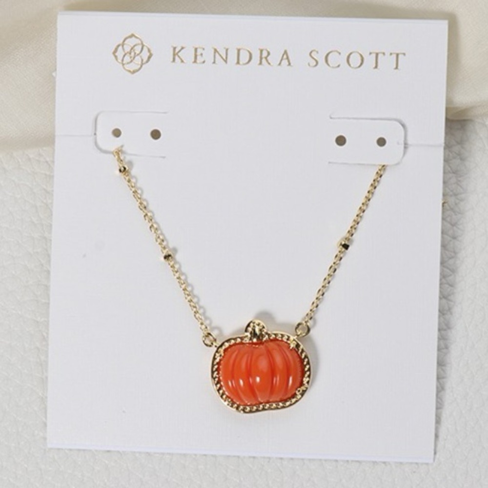 KENDRA SCOTT Autumn Fall Orange 14k Gold Pumpkin Jack-o-Lantern Necklace NEW NWT
